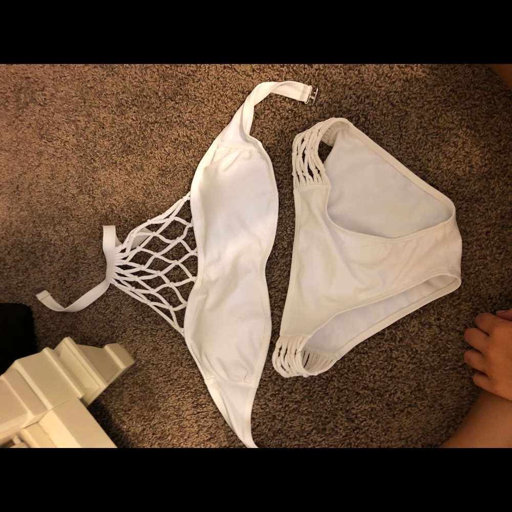 White tie up bathing suit